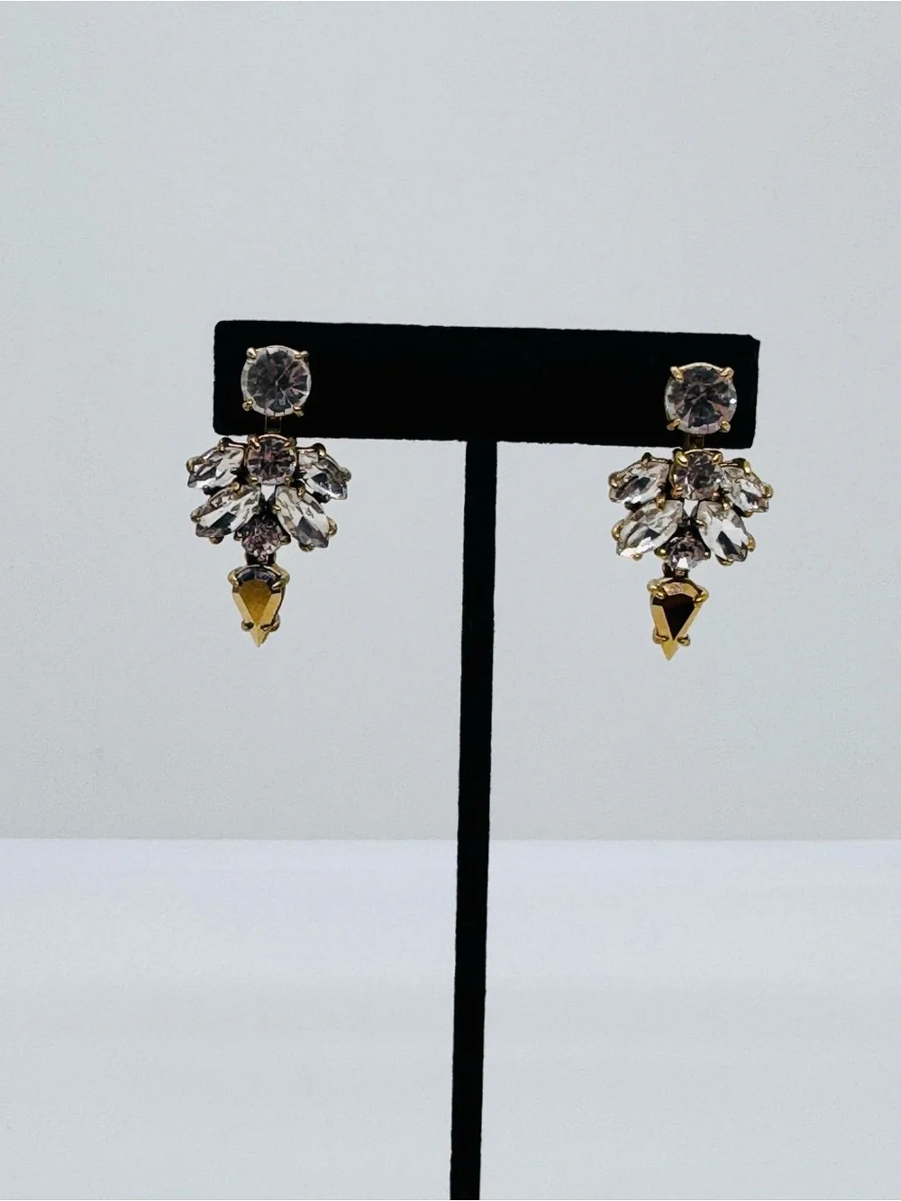 J. Crew Vintage Crystal Cluster Drop Statement Earrings Antiqued Gold